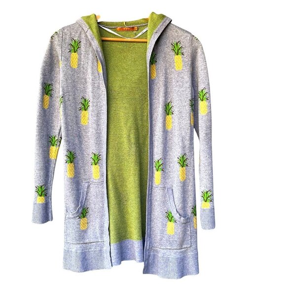 belldini Sweaters - belldini Cotton Garden Girl Hooded Cardigan Sweater Gray Pineapple Preppy Twee S